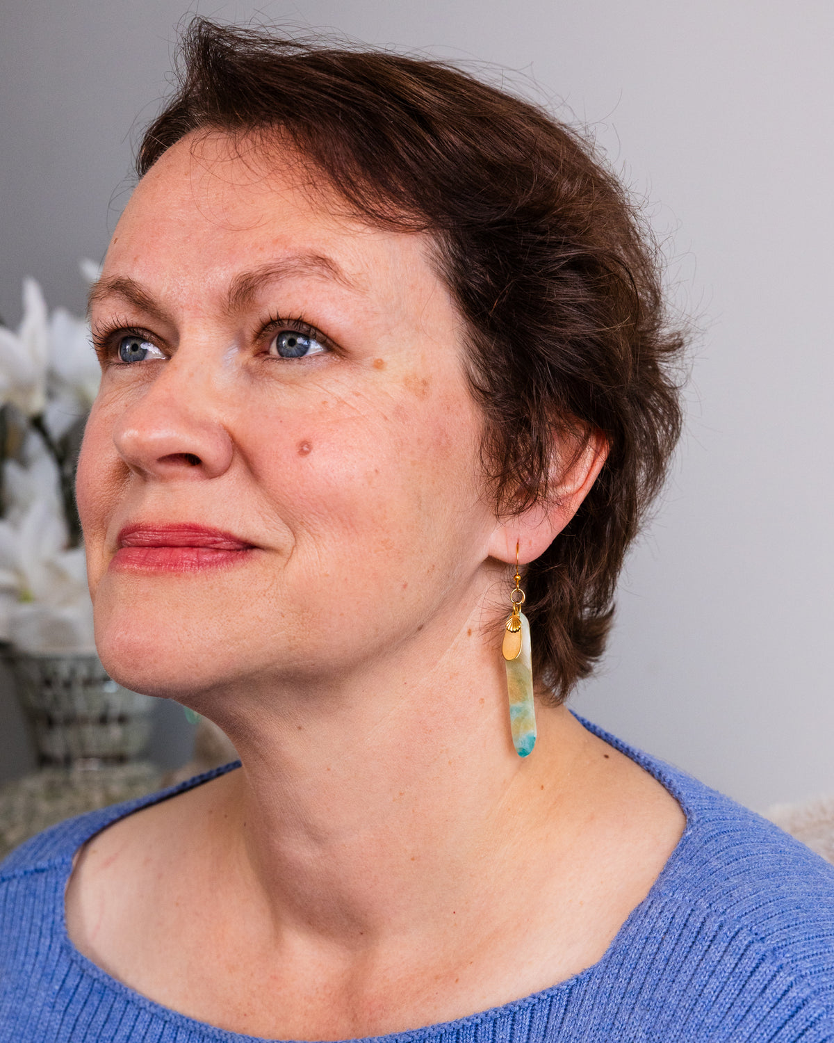 Ocean-Inspired Resin Earrings with Gold seashells – Handcrafted in Australia - Earrings - VJ Designs