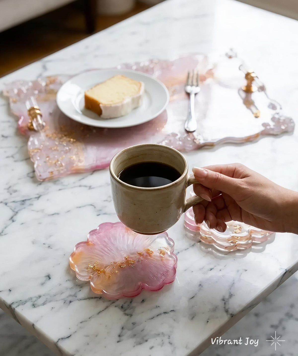 Personalised Baby Pink Resin Serving Tray & Coaster Set | Handmade Gift Australia - serving tray set - Vibrant Joy