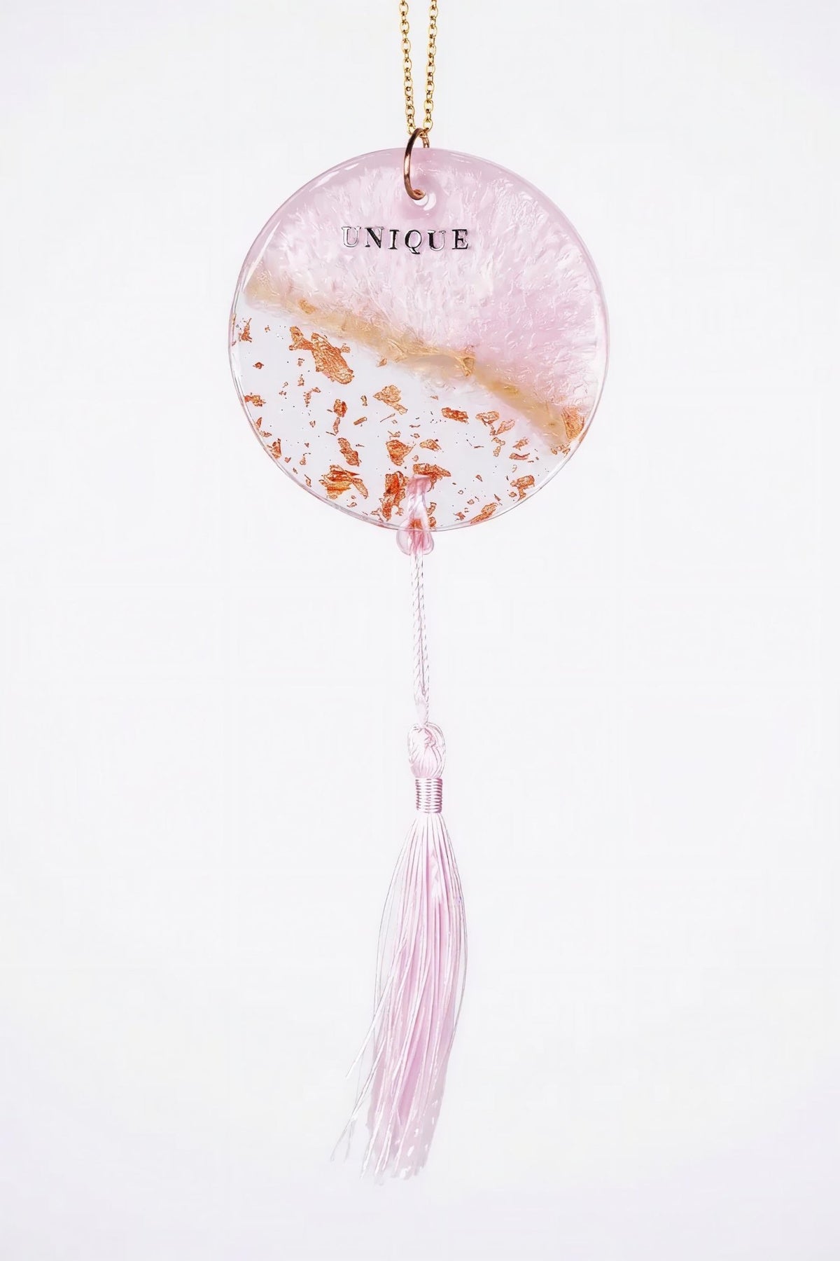 Personalised pink and clear car ornament with gold flakes - car pendants - Vibrant Joy