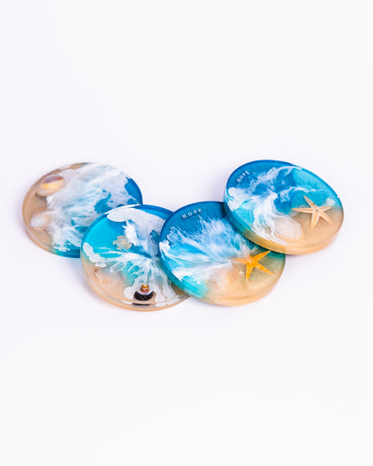 Personalised ocean-themed large round grazing board set with coasters - Grazing board - Vibrant Joy