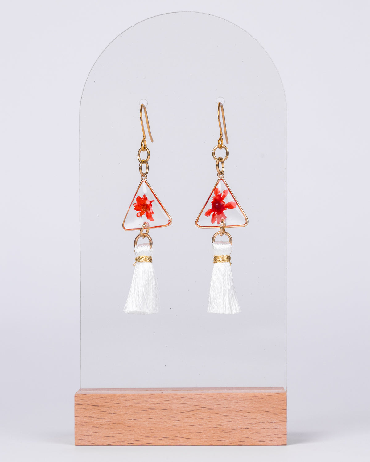 Gold-Plated red flowers tassel earrings - Earrings - VJ Designs