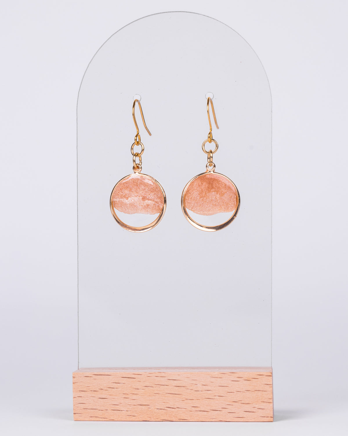 Personalised gold-plated round beige and clear earrings - Earrings - VJ Designs
