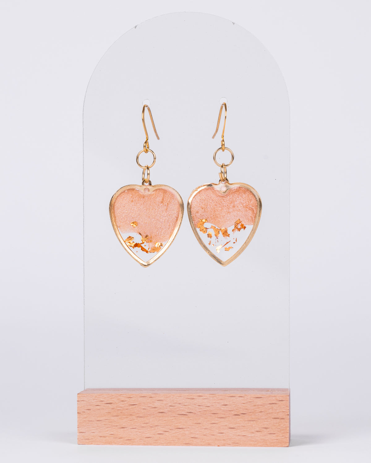 Personalised gold-plated beige heart-shaped earrings with rose gold accents - Earrings - VJ Designs