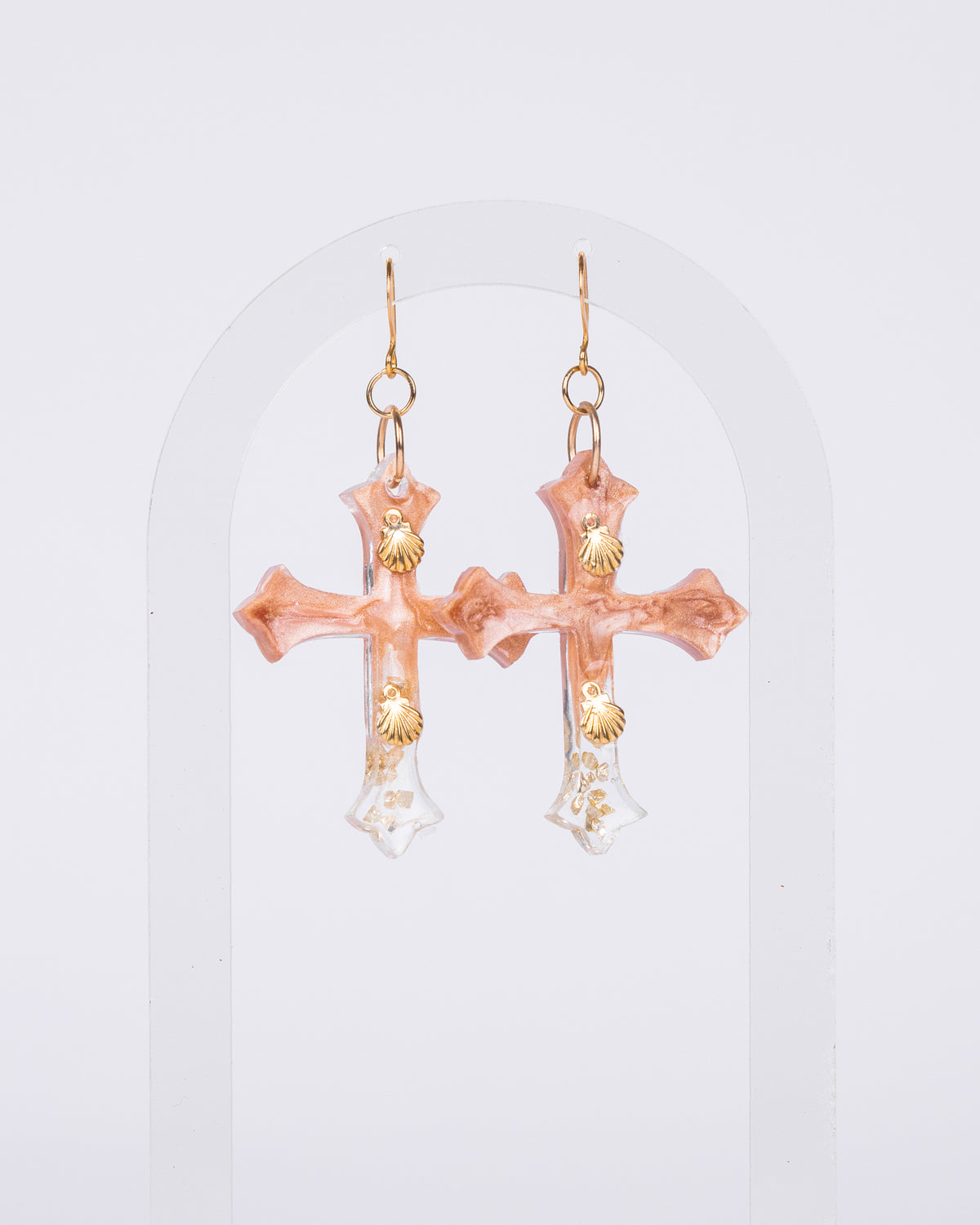 Personalised gold-plated beige cross earrings - Earrings - VJ Designs