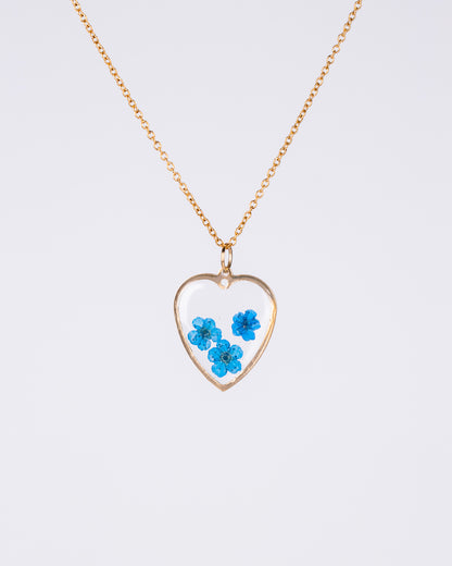 Handmade gold-plated clear heart-shaped jewellery set with blue flowers - Earrings - VJ Designs