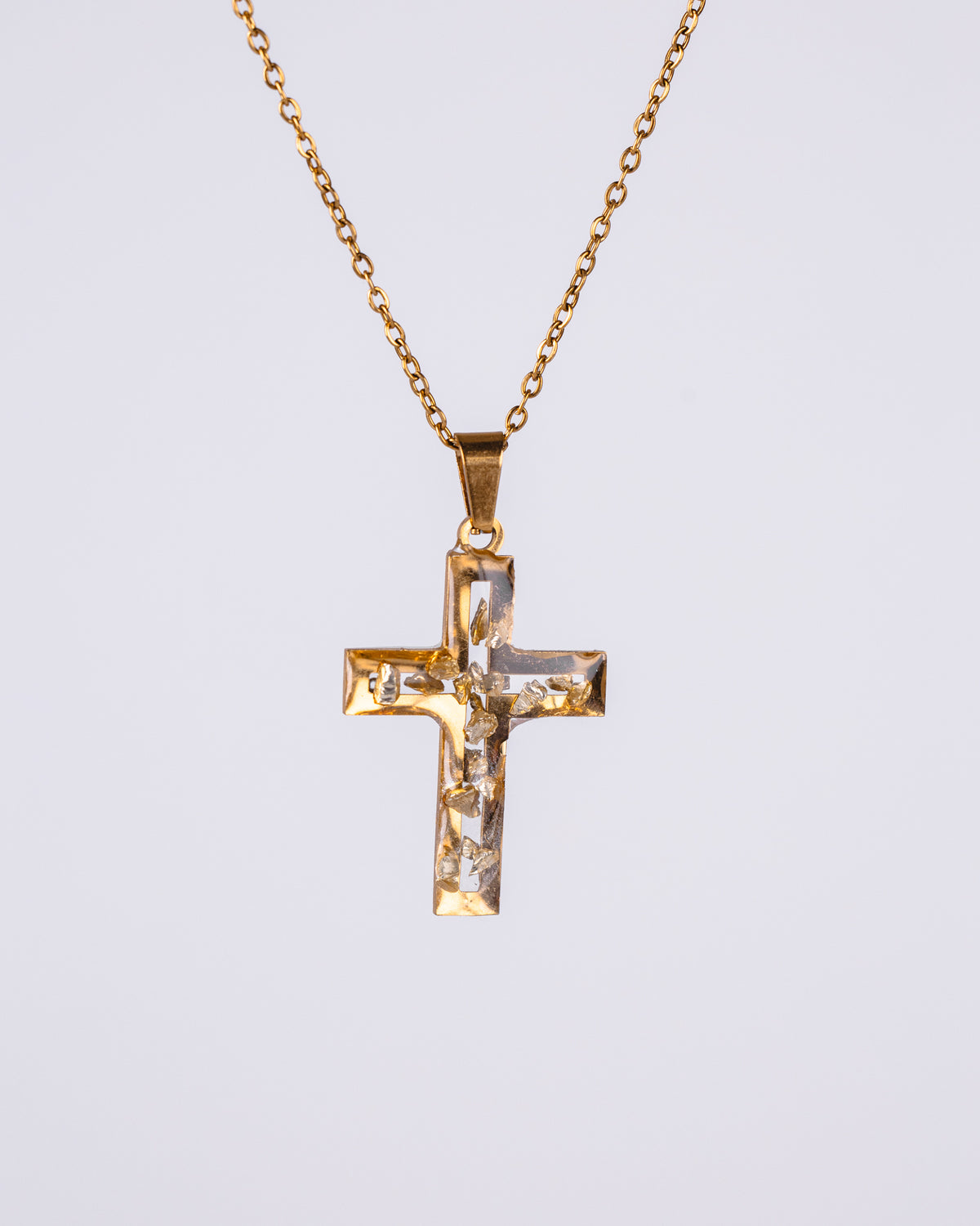 Gold-plated clear cross necklace with gold stones - Jewellery set - VJ Designs